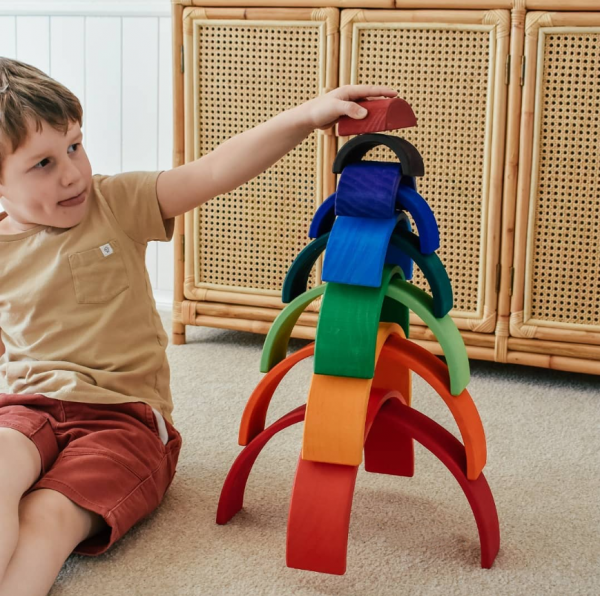 12 Piece Wooden Rainbow Stacking Toy WK-0806