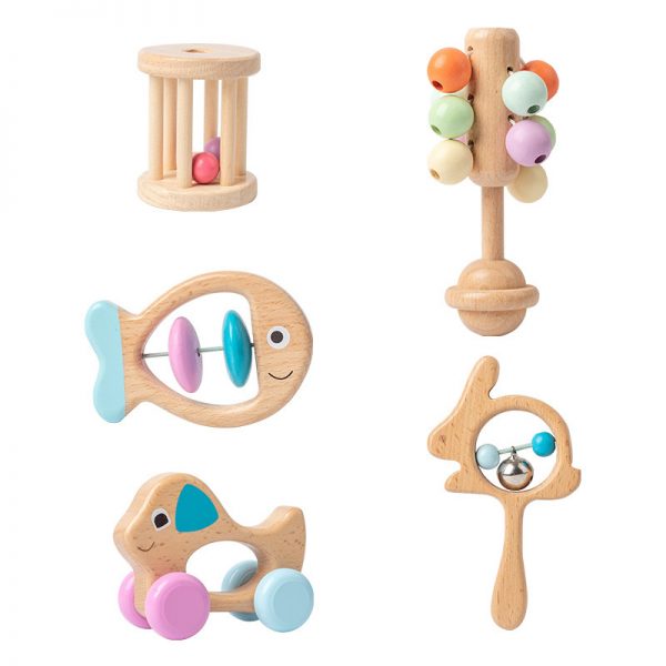 Wooden Rattles Grasping Toys Wood Ring 5pcs WK-0062