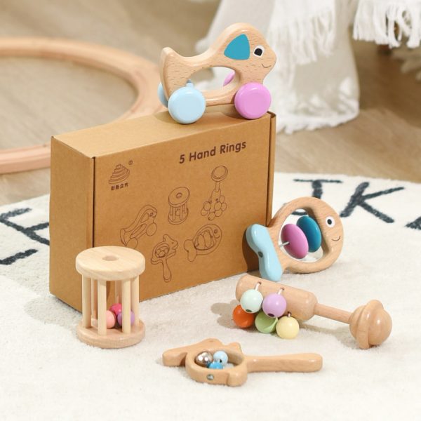 Wooden Rattles Grasping Toys Wood Ring 5pcs WK-0062