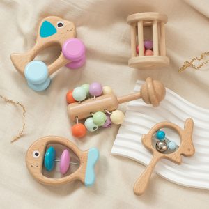 Wooden Rattles Grasping Toys Wood Ring 5pcs WK-0062