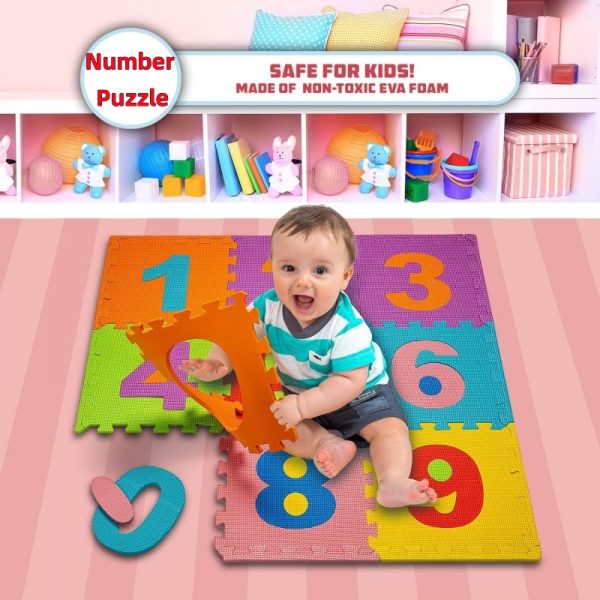 Kids Foam Puzzle Play Mat (9-Piece Set) Interlocking EVA Floor Tiles with Numbers WK-0014