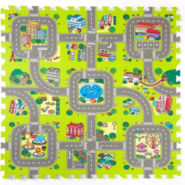 Baby Play Mat Interlocking Foam Tiles City Road Track Puzzle Mat 9 Pieces WK-0016